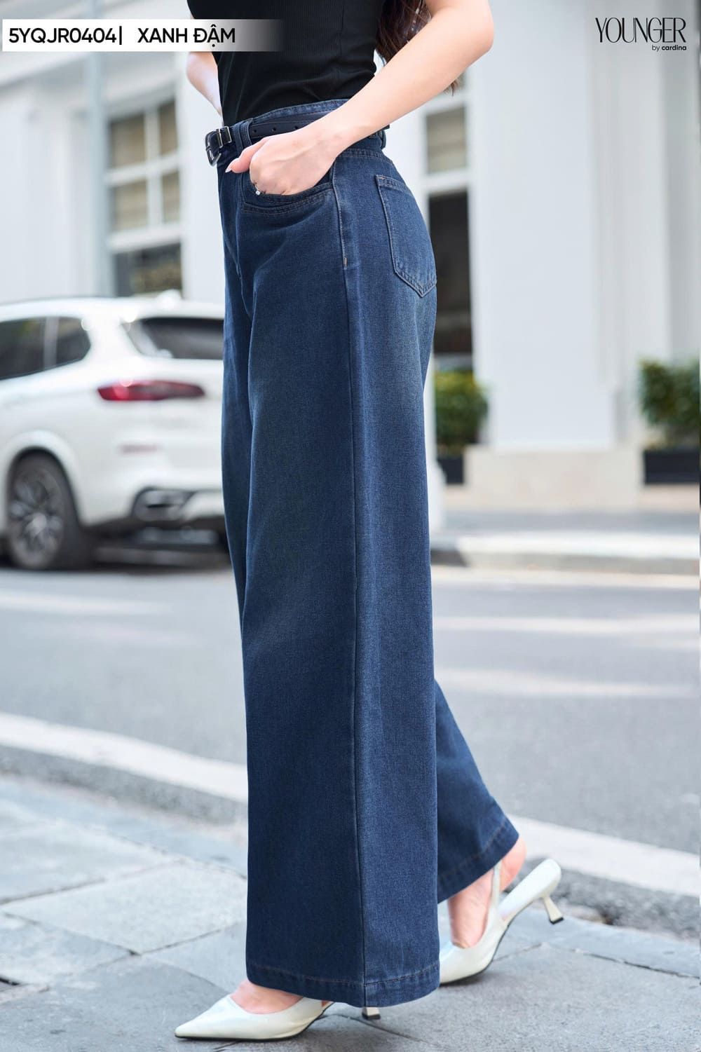 Quần jeans nữ Cardina dáng suông cạp cao mài nhẹ