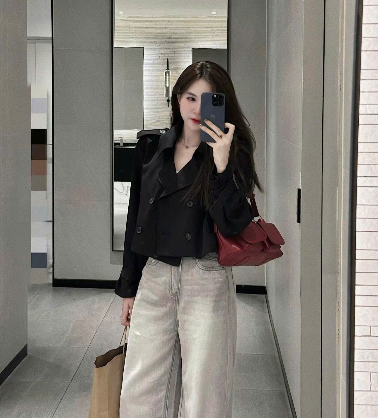 Áo khoác mangto dáng croptop chất kaki Hàn trẻ trung mẫu mới 2025