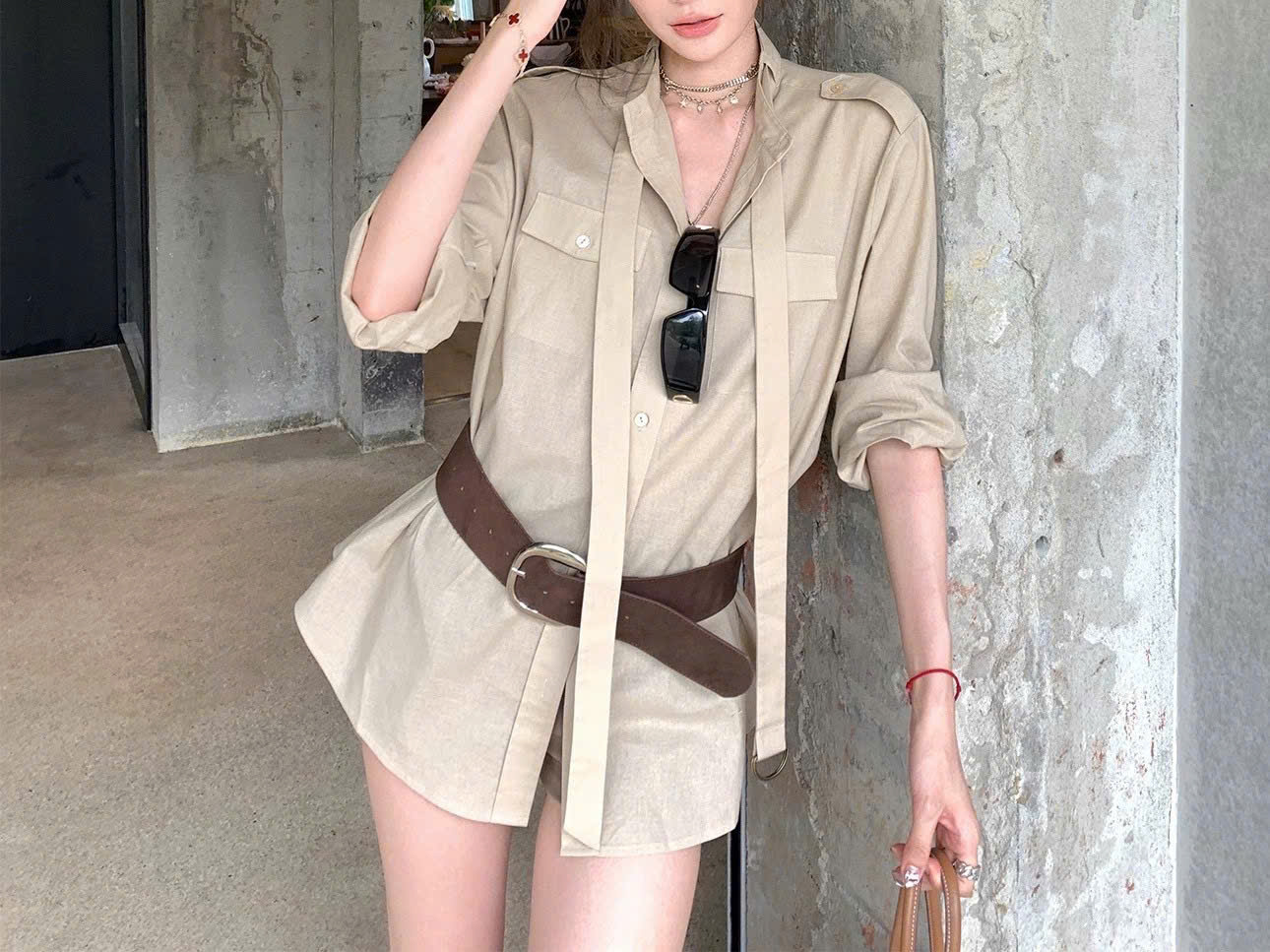 Áo sơ mi kaki túi hộp kèm đai hàng đẹp