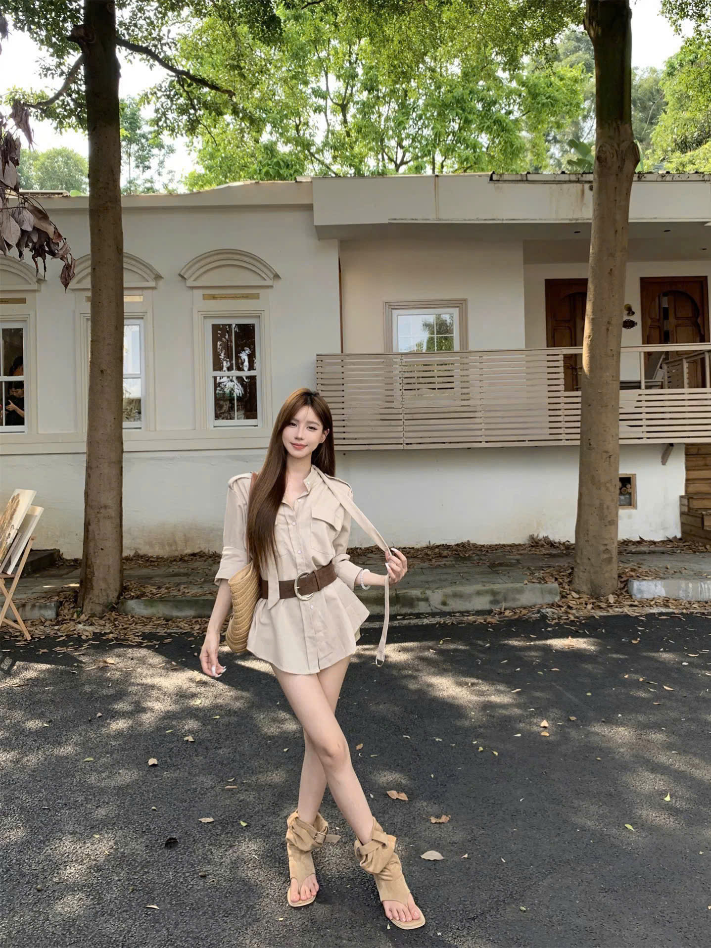 Áo sơ mi kaki túi hộp kèm đai hàng đẹp