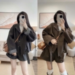 Áo Khoác Dạ Phối Kẻ Kèm Đai Dáng Lỡ