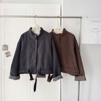 Áo Khoác Dạ Phối Kẻ Kèm Đai Dáng Lỡ