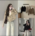 Áo khoác mangto dáng croptop chất kaki Hàn trẻ trung mẫu mới 2025